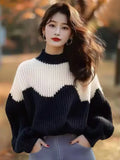 And White Half-High Collar Sweater 2025 New Winter Lazy High Feeling Thick Thick Knitted Shirt Top