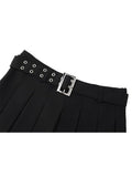 Women Pleated Skirt Y2k Black Gothic Girls 90s Skirt Harajuku Korean Casual Vintage A-line Mini Skirt With Belt Summer