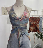Shooting Holiday Wind Hanging Neck Collar Collar Tidling Strap Sling Vest Tie Mesh Yarn Short Sleeveless Top