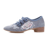 Zingj Grain Sole, Pointed Shoes Single Square Heel Fashionable Low Heel Embroidered Cloth Shoes, Retro Plate Buckle Embroidered Cloth Shoes Women's
