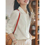 2025 New White Doll Collar Cotton White Shirt Female Long-Sleeved Student Basic Shirt