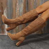 Autumn And Winter New National Wind Large-Size Long-Trace Knight Boots Side Zipper Coarse And High-Heeling Sleeve Fashion Boots