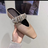 And Autumn 2025 New Square Head Slippers Metal Buckle Thick Bottom Slippers Women One Foot Pedal Korean Version With