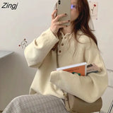 Women Turn-down Collar Loose Teens College Simple All-match Fashionable Basic Spring Autumn Sweater Prevalent Ins