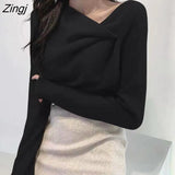 T-shirts Women Autumn Warm Irregular Collar Ruched Korean Style Elegant Slim Hot Sale Popular Soft Trendy Female Top