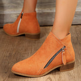 Velvet Side Zipper Martin Boots Women Coarse And Short-Trace Thin Nude Boots