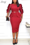 Big Size Spring Autumn Women Elegant Office Midi Dresses Ladies Bodycon O-Neck Female Fashion Sexy Work Pencil