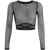 Wind Grid Stitched Cross-Tieed Air-Screen Sunscreen Shirt Sexy Perspective Shorts Umbilly T-Shirt