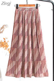 Women 2023 High Waist Floral Print Mid Calf Long Pleated Skirt Girls Summer Vintage Elegant Chiffon Midi