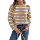 Autumn And Winter Casual Hollow Striped Lantern Long-Sleeved Jacket Sweater Women's