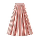 Version Of The Thin Spring New Bright Face Luster High Waist 100 Folds A Word Showing Skinny Dress Half-Dress Skirt