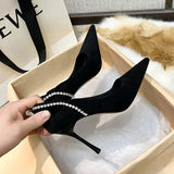 High-Heeled Shoes Spring And Summer New Pointed Women's Singles Shoes Velvet High-Heeled Shoes Hollow Light Mouth Women's