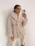 Collar Short Cotton Suit 2025 Women's Fashion Design Belt Coat
