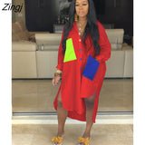 Sleeve Shirt Dress Women Casual Summer Dress Patchwork Pocket Button High Low Asymmetrical T Shirt