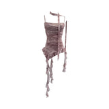 Shooting Round Neck Fluttering Dye Printing Irregular Lotus Leaf Side Mesh Slings Slings Sleeveless Top