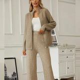 2025 New Thick Knitted Set Of Women's Zipper Lap-Fleet Sweater Cardigan + Wide
