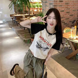 Zingj Print Short-Sleeved T-Shirt Female 2024 Summer Korean Version Of The New Slim And Versatile Short Student Jacket