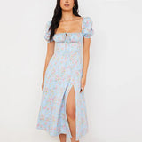 Women's Long-Term 2025 Women's Dress New Dress Summer Short-Sleeved French Fresh Floral Dress Square