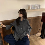 Women Shirts Solid Color School Japanese Style Female Students Turn-down Collar Sweet Leisure Loose Retro Ins 3XL All-match