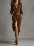 Autumn And Winter 2025 Autumn And Winter Velvet Temperament Buckle Shirt Collar Long Dress With