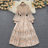 Autumn Vintage Chic Gentle Wind Broken Flower Dress Women's Standing Collar Long Dress Yang Age Reduction French First Love
