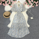 Zingj Wind Temperament Sweet Broken Flower V Collar Dress Beach Vacation Snow Spinning A Word Long