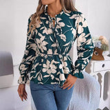 Shooting 2025 Autumn And Winter New Leisure Flowers With Long-Sleeved Chiffon Shirt Women's
