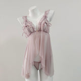 Pajamas Female Senior Lace Front Buckle Fork Mesh Slim Transparent Pure Desire Sling Aja Skirt Home