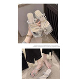 Shoes Women 2025 Summer New Word With Water Drill Clip Sandals Square Head Transparent Thick Heel Wearing Cold