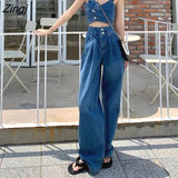 Women Sets Simple Denim Popular Button Summer Cool Streetwear Clothing Young Ladies Fashion Ins Korean Style College High