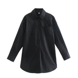Women's Clothing 2025 Summer New Loose Cotton Pocket Dress Long-Sleeved Shirt Top