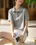 With Short-Sleeved T-Shirt Women 2025 Summer New Love Embroidery Collar Casual Slim Polo