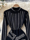 Black Sexy Bodycon Dress With Diamonds Vintage Stand Collar Long Sleeve High Waist Bling Mini Vestidos 2023 New