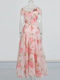 Famous Wind V-Neck Dress Dress 2025 Summer New Temperament Print Three-Dimensional Decoration Design Long Dress Dress
