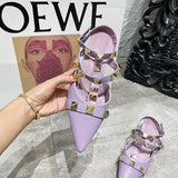 New Rivet Pointed Thin Heel Baotou Half Slipper Female Middle Heel Shallow Mouth Lazy Mueller