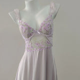 Embroidered Small Flower Long Sling Aja Skirt Girl New Light Luxury Sexy Ice Silk Thin Belt Steel Ring Pyjamas