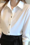 Fashion Silk Shirt Women Long Sleeve Shirts Women White Shirt Woman Silk Blouse Tops Casual Solid Basic Shirts