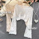 Women Retro Hollow Out All-match Sweet See-through Leisure Summer Sun-proof Korean Style Female Slim Crop Bohemian