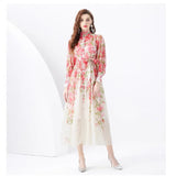 Dress Women's Straight-Necked Long-Sleeved Senior Sense Belted Long Skirt Small French Chiffon Fairy