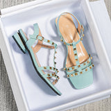 Summer New Fashion Super Heel Rivet Word Low-Heeled Sandals Women's Large Size Shoes