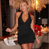 Summer New Women's Fashion Sexy Hanging Neck Lace Open-Up Slim Dress Dress