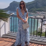 Zingj Summer New Fashion Rural Print Open Back Sexy Sling Big Place Skirt-Outfit