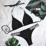 Zingj 2023 Swimsuit Sexy Crystal Diamond Women's Swimwear Plain Strap Backless