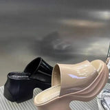And Fish Mouth Slippers Women 2025 Summer New Patent Pine Cake Small Man Wearing A Word Cold Slippers