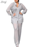 Solid Suit Two Pieces Outfits Office Lady Long Sleeve Lapel Jacket Coat Suits 2023 Women Casual Wide Leg Trousers
