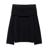 Women's Clothing INS Burst Temperament Simple Word Shoulder Long-Sleeved Sweater Top