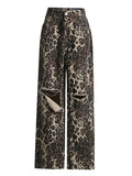 Wind Set Straight Trousers 2025 New Mid-Rise Wide Leg Hole Design Leopard-Print Jeans Women Autumn And