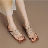 Retro Vacation Woven Style Clip Cool Slippers Women Wearing Summer Niche Design And Low-Heeling