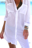 2023Summer Casual Women Tops Solid Loose Beach Blouse Thin Lady Clothes with Pocket Sunscreen Shirt Cardigan Women