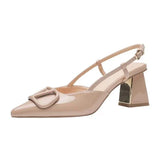 Mary Jane Single Shoe Woman 2025 New Coarse Heel Head Buckle French High Heels In The Heel Patent